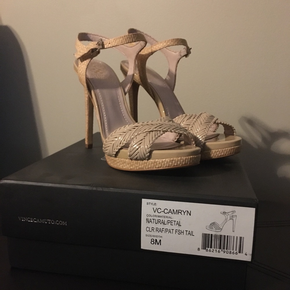 Vince Camuto Natural Petal Braided Platform Ankle-Strap Heels